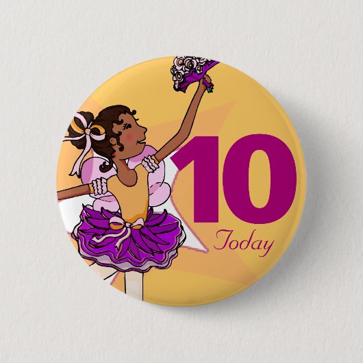 Ballerina gelbe dunkle Haare Mädchen Geburtstaster Button (Vorderseite)