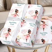 Ballerina Girl Birthday Dark Skin Individuelle Nam Geschenkpapier
