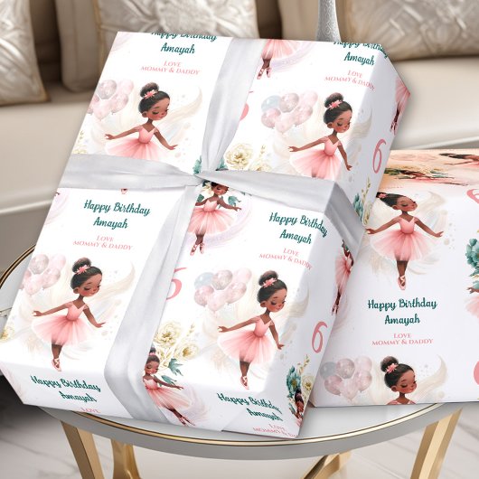 Ballerina Girl Birthday Dark Skin Individuelle Nam Geschenkpapier