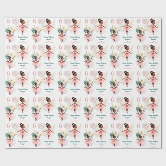 Ballerina Girl Birthday Dark Skin Individuelle Nam Geschenkpapier (Flach)