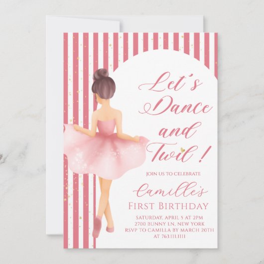 Ballerina Girl birthday Party Invitation Einladung (Vorderseite)