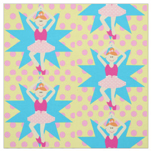 Ballerina Girl on Pink Polka Dot Fabric Stoff