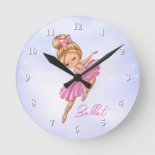 Ballerina Girl Pink, Purple Pretty Ballet Dance Runde Wanduhr (Vorderseite)