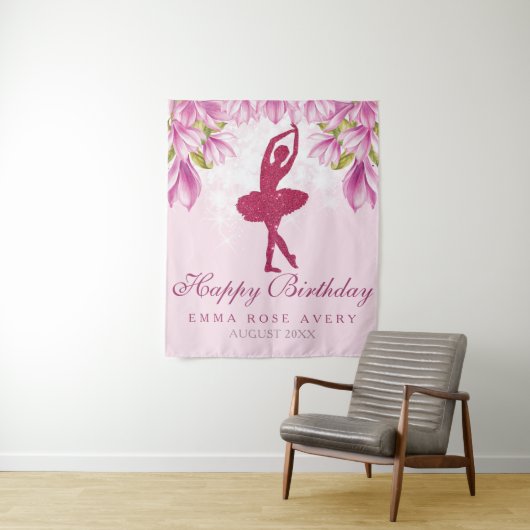 Ballerina Glitter Happy Birthday Tapestry Wandteppich (Beispiel)