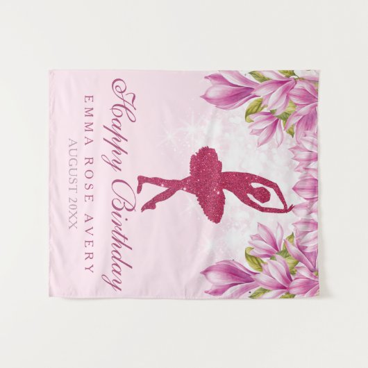 Ballerina Glitter Happy Birthday Tapestry Wandteppich (Vorderseite (Horizontal))