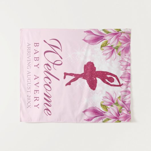 Ballerina Glitzer Begrüßungsbabydusche Wandteppich (Vorderseite (Horizontal))