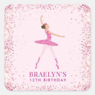 Ballerina Glitzer Confetti Geburtstagsdesign Quadratischer Aufkleber
