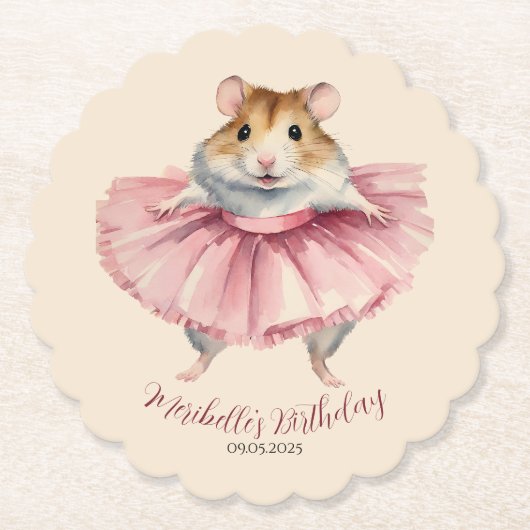 Ballerina Hamster Girl Birthday Untersetzer (Vorderseite)