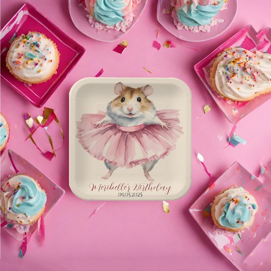 Ballerina Hamster Girl Birthday Vielen Dank Pappteller
