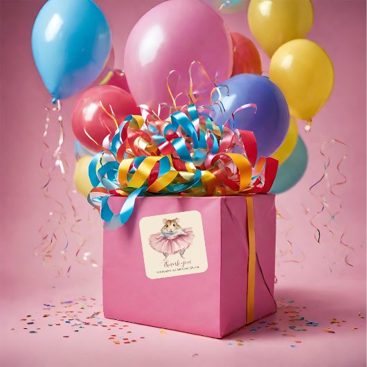 Ballerina Hamster Girl Birthday Vielen Dank Quadratischer Aufkleber