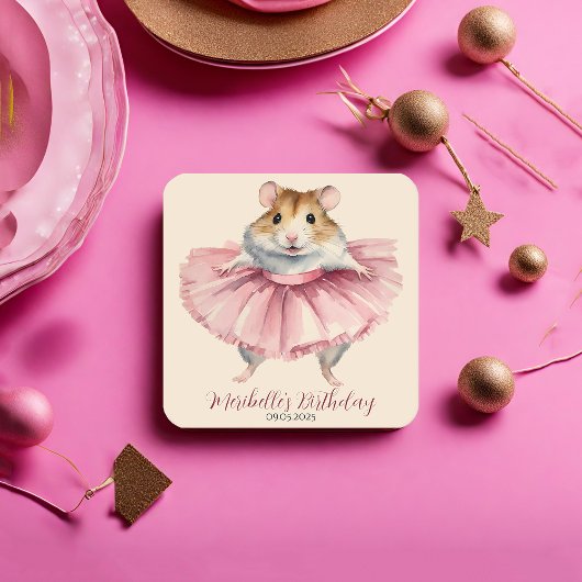 Ballerina Hamster Girl Birthday Vielen Dank Rechteckiger Pappuntersetzer