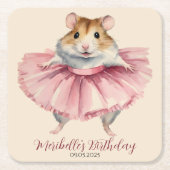 Ballerina Hamster Girl Birthday Vielen Dank Rechteckiger Pappuntersetzer (Vorderseite)