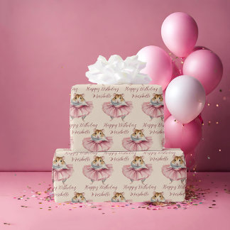 Ballerina Hamster Girls Personalisiert Geburtstag Geschenkpapier