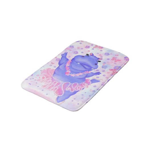 Ballerina Hippo Funny Bath Mat Happy Ballet Dancer Badematte (Schrägansicht)