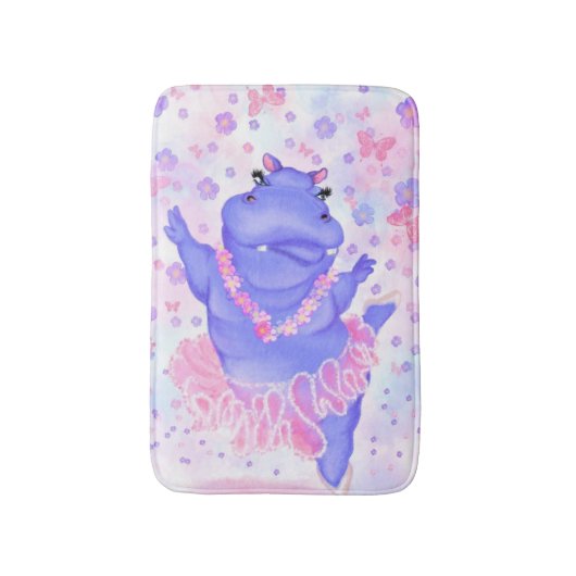 Ballerina Hippo Funny Bath Mat Happy Ballet Dancer Badematte (Vorderseite Vertikal)