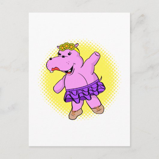 Ballerina Hippo mit Tutu Postkarte (Vorderseite)