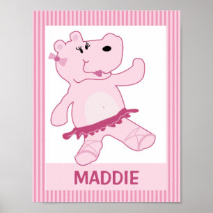 Ballerina Hippo Personalisierte Kunst in Tutu Poster