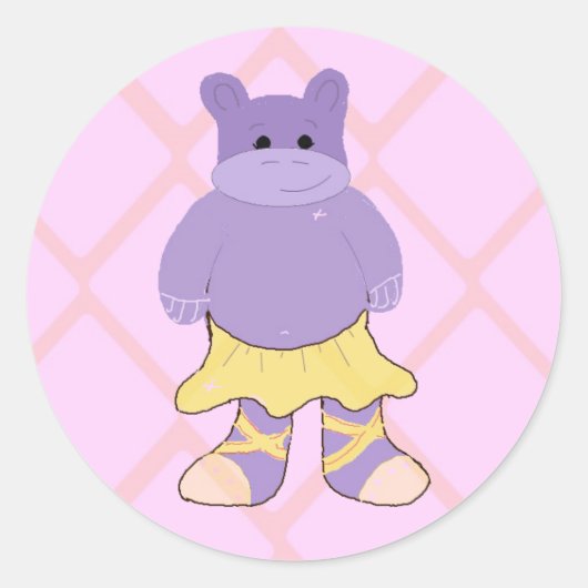 Ballerina Hippo Runder Aufkleber (Vorderseite)