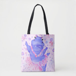 Ballerina Hippo Tote Bag Happy Ballet Dancer Tasche
