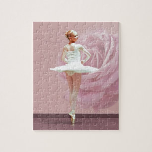 Ballerina im Weiß mit rosa Rose Puzzle