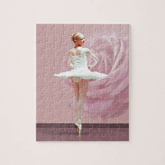 Ballerina im Weiß mit rosa Rose Puzzle (Vertikal)
