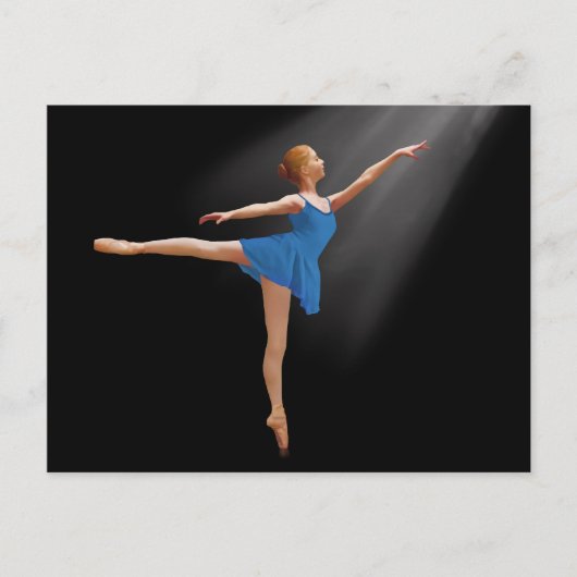 Ballerina in Arabesque Position auf der schwarzen Postkarte (Vorderseite)