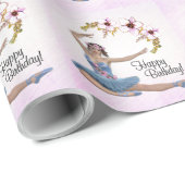 Ballerina in Blau auf Rosa Persönliche Gestaltung Geschenkpapier (Rolleneckpunkt)