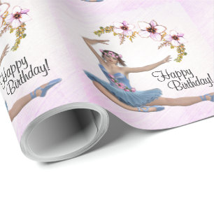 Ballerina in Blau auf Rosa Persönliche Gestaltung  Geschenkpapier