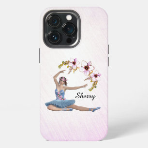 Ballerina in Blau Persönlicher Name auf Rosa iPhone 13 Pro Hülle