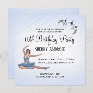 Ballerina in Blue Birthday Party Einladung