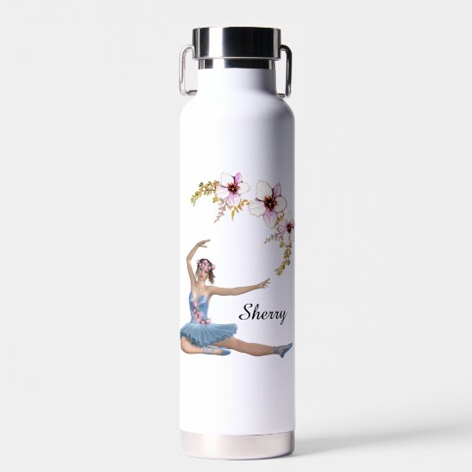 Ballerina in Blue Personal Pink Blume Trinkflasche (Vorne)