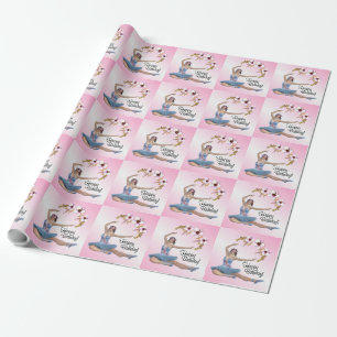 Ballerina in Blue Personalize Birthday on Pink Geschenkpapier