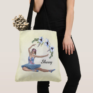 Ballerina in Blue Persönlicher Name auf Gelb Tasche