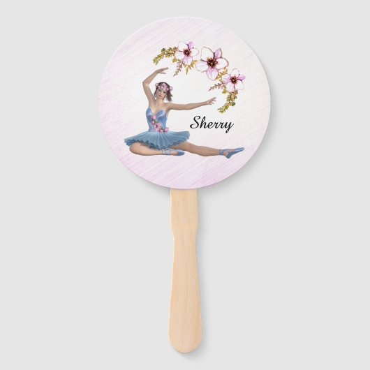 Ballerina in Blue Persönlicher Name auf Rosa Fächer (Rückseite)