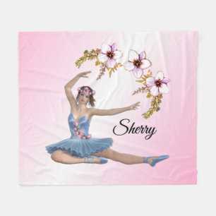Ballerina in Blue Persönlicher Name auf Rosa Fleecedecke