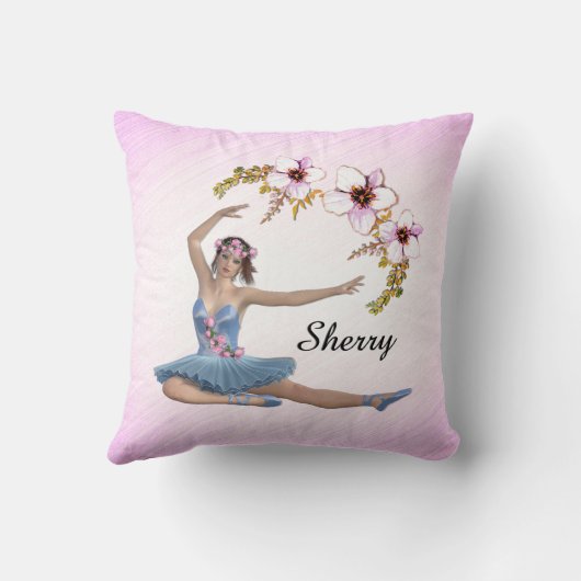 Ballerina in Blue Persönlicher Name auf rosa Kissen (Rückseite)