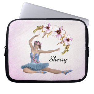 Ballerina in Blue Persönlicher Name auf Rosa Laptopschutzhülle