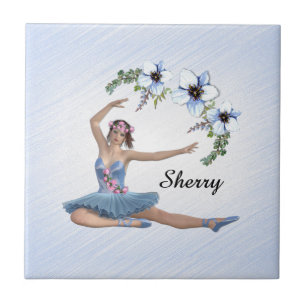 Ballerina in Blue Persönlicher Name Fliese