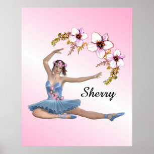 Ballerina in Blue Persönlicher Name Rosa Akzent Poster