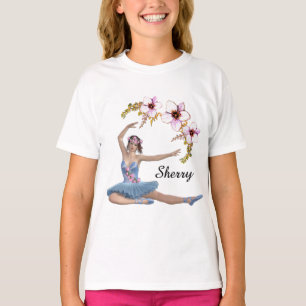 Ballerina in Blue Persönlicher Name Rosa Blume T-Shirt
