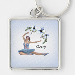Ballerina in Blue Persönlicher Name Schlüsselanhänger