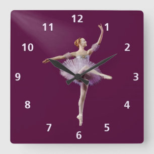 Ballerina in lila und weißem kundengerechtem quadratische wanduhr