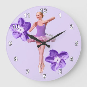 Ballerina in Purple and White Große Wanduhr