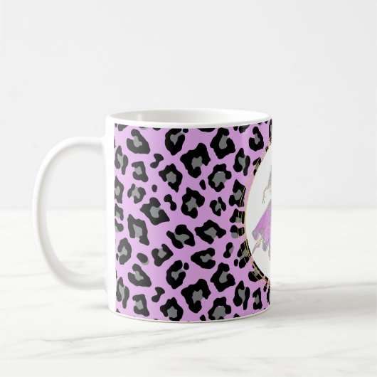 Ballerina in Rosa auf Leoparden Kaffeetasse (Links)
