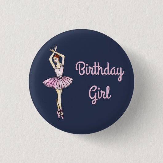 Ballerina in rosa Kleidung und Pointe Toe Shoes Button (Vorderseite)