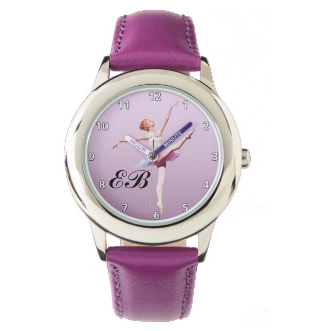 Ballerina in Rosa und Lavender, Monogramm Armbanduhr (Vorderseite)