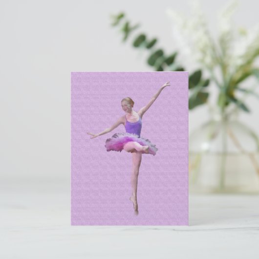 Ballerina in rosa und Lila Postkarte (Stehend Vorderseite)