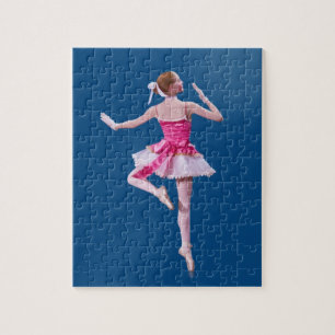 Ballerina in rosa und Weiß auf Blau Puzzle