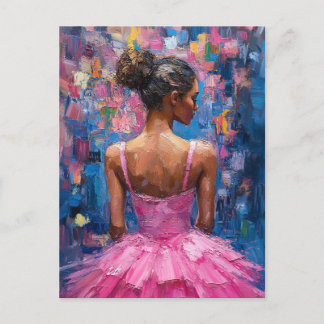 Ballerina in scharf rosa Tutu-Malerei Postkarte