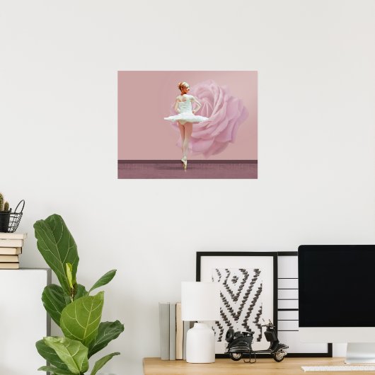 Ballerina in Weiß mit rosa Rose Poster (Heimbüro)